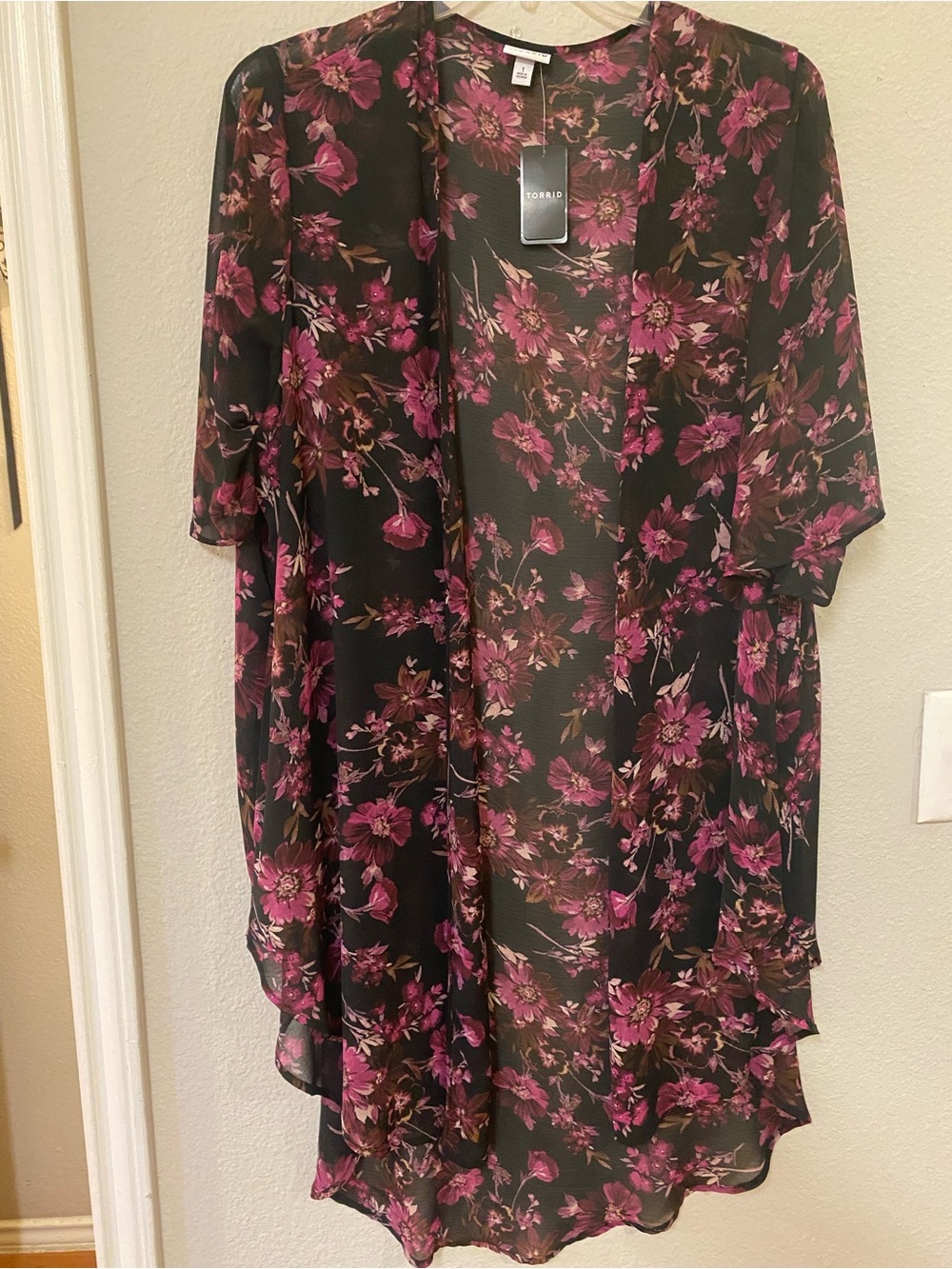 torrid Black Floral Sheer Kimono with Purple Flowers - Quick List For Show